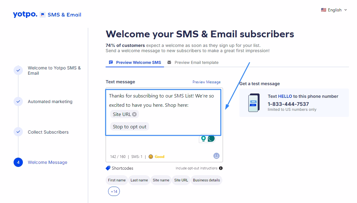Now, you can edit the SMS template